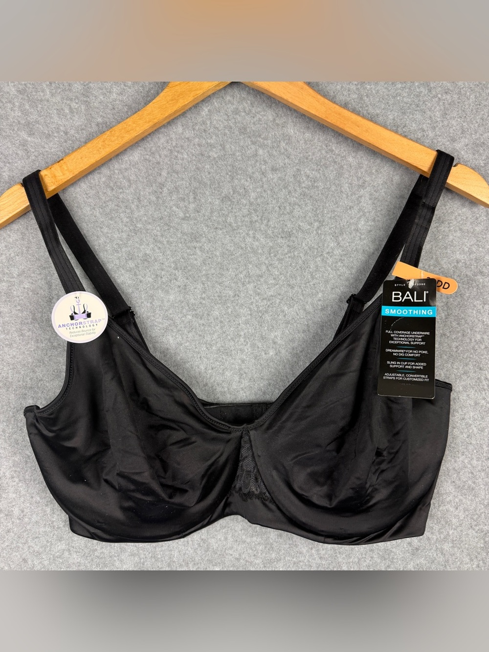 Bali Full Coverage Underwire Bra 36DD Black Smoothing DF3390 3390 Convertible